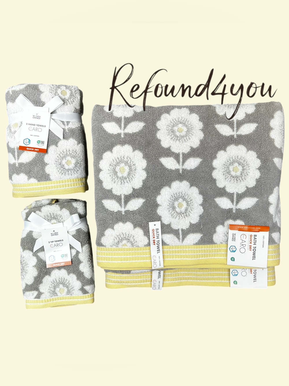 Caro - ‘Golden Flowers’  Plush Bath towel set. NWT.